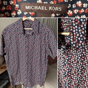 Michael Kors Men’s S/S Blue/white/orange Slim Fit Floral Button Up Size XL